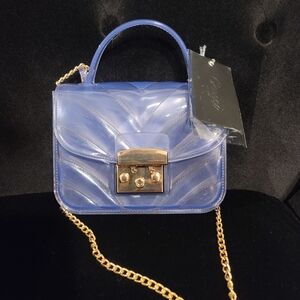 Women's Blue Top-Handle Crossbody Bag with Gold Hardware